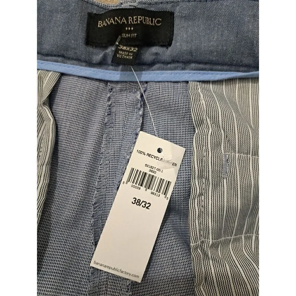 BANANA REPUBLIC Mens 38×32  Casual Cotton Spandex Pin Check Plaid Blue Pants